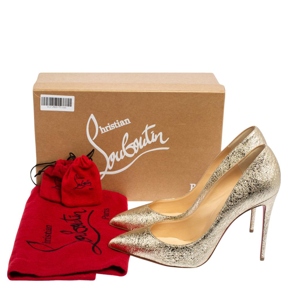 Christian Louboutin c Gold Crinkled Leather Pigalle Follies Pumps Size 38.5 4