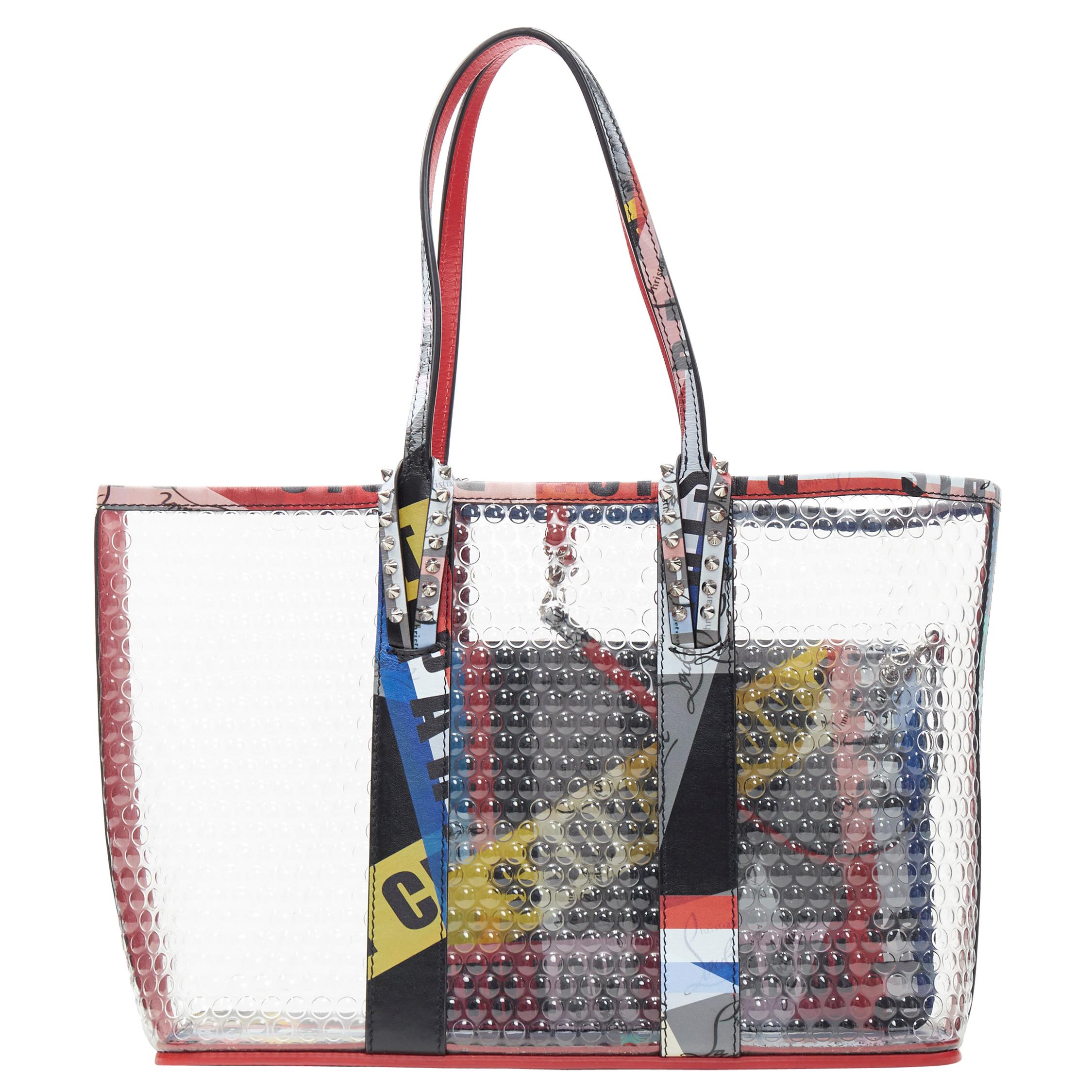 CHRISTIAN LOUBOUTIN Cabata clear PVC bubble abstract print studded tote bag