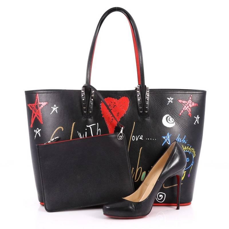 This authentic Christian Louboutin Cabata East West Tote Printed Leather Large is an edgy stylish bag perfect for your daily excursions. Crafted in black 