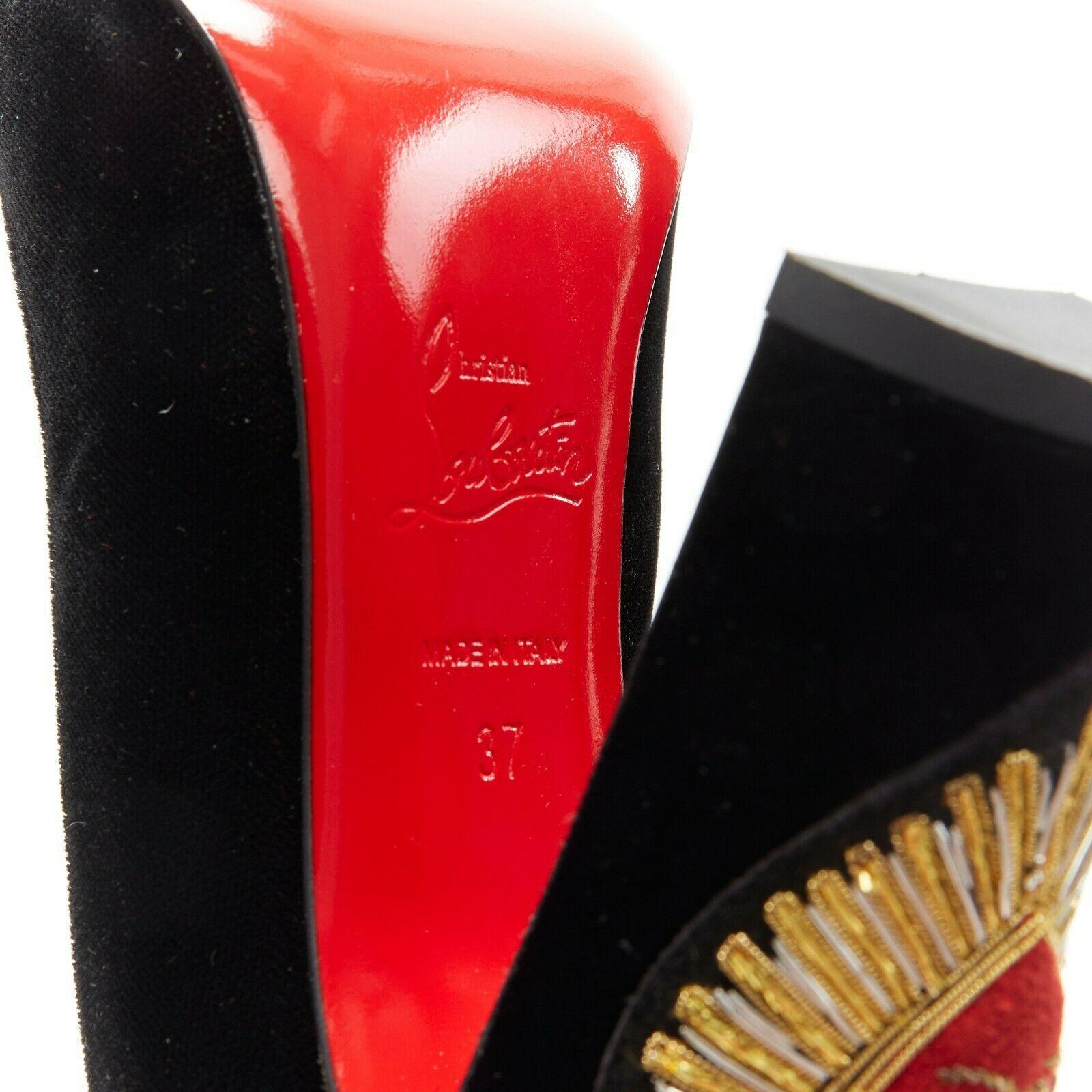 CHRISTIAN LOUBOUTIN Cadrilla Corazon black velvet heart embroidered heel EU37 3