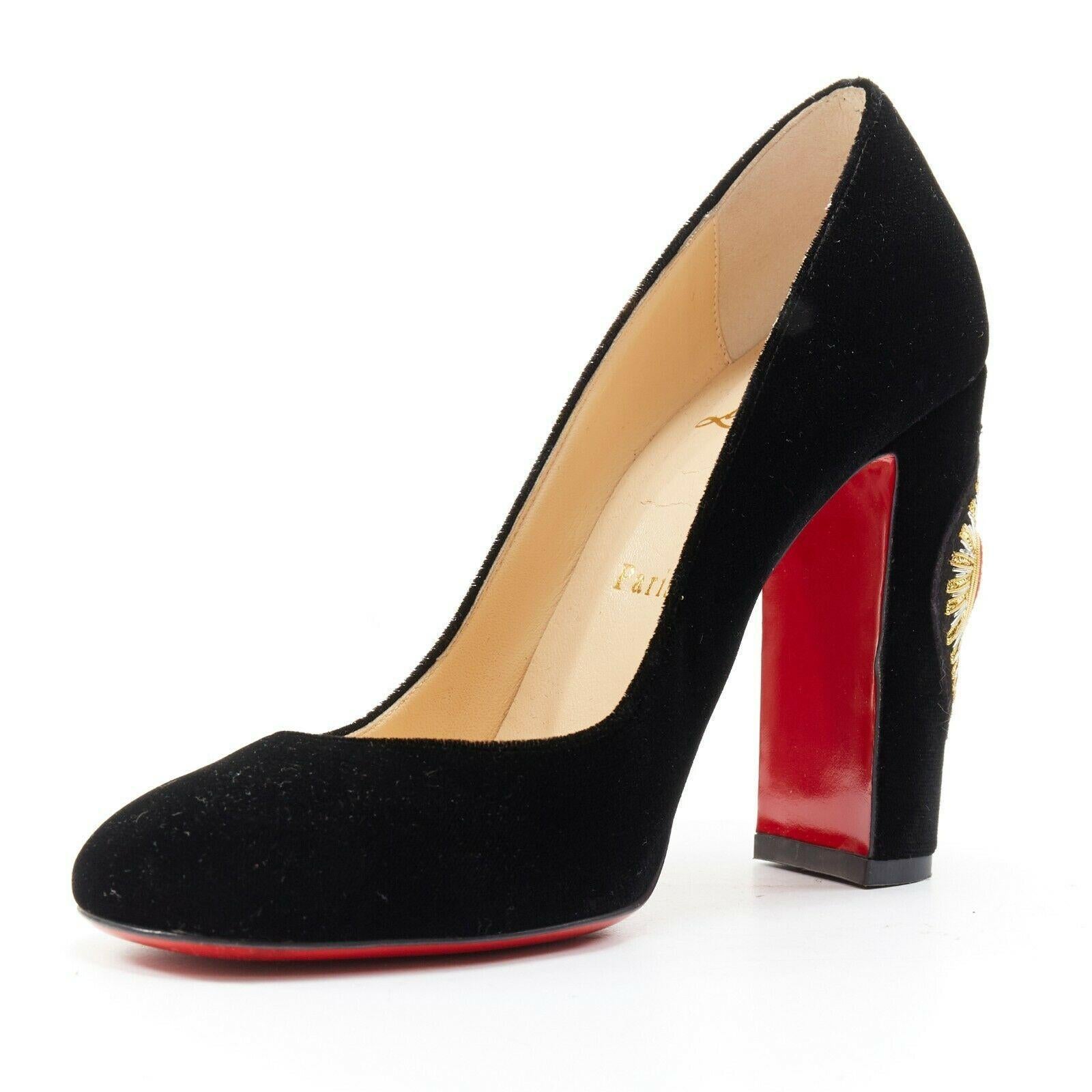 CHRISTIAN LOUBOUTIN Cadrilla Corazon black velvet heart embroidered heel EU37