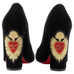 CHRISTIAN LOUBOUTIN Cadrilla Corazon black velvet heart embroidered heel EU37