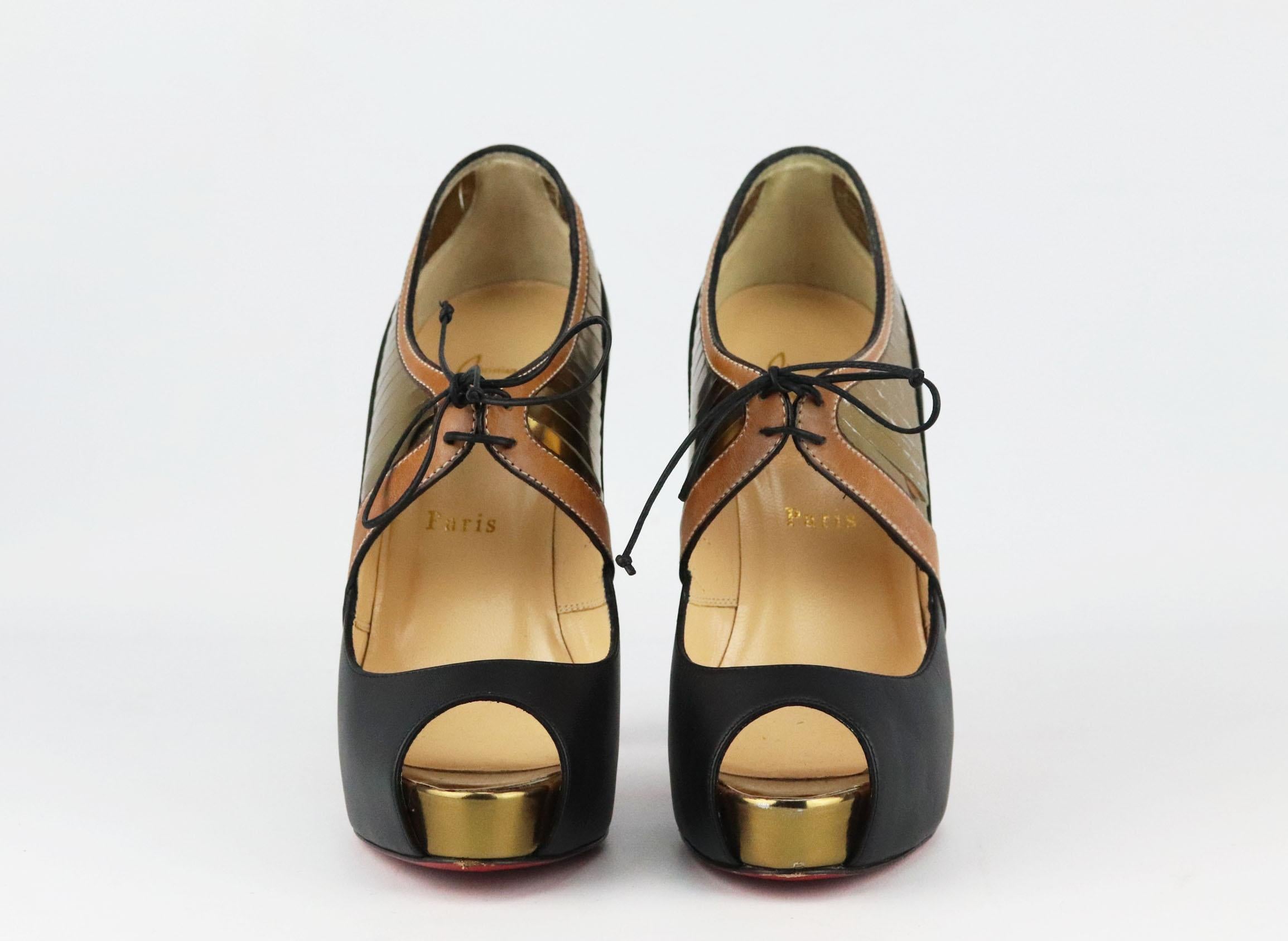 Black Christian Louboutin Calf Hair And Leather Platform Pumps EU 38.5 UK 5.5 US 8.5