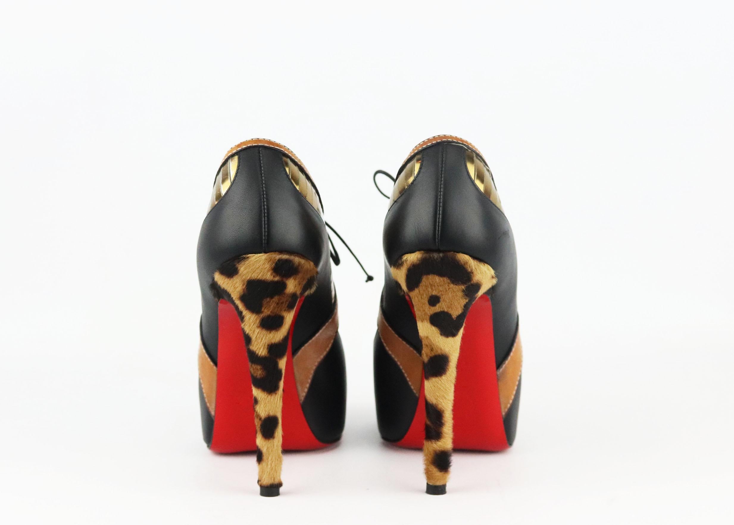 Christian Louboutin Calf Hair And Leather Platform Pumps EU 38.5 UK 5.5 US 8.5 In Good Condition In London, GB