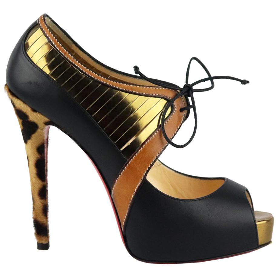 Christian Louboutin Calf Hair And Leather Platform Pumps EU 38.5 UK 5.5 US 8.5
