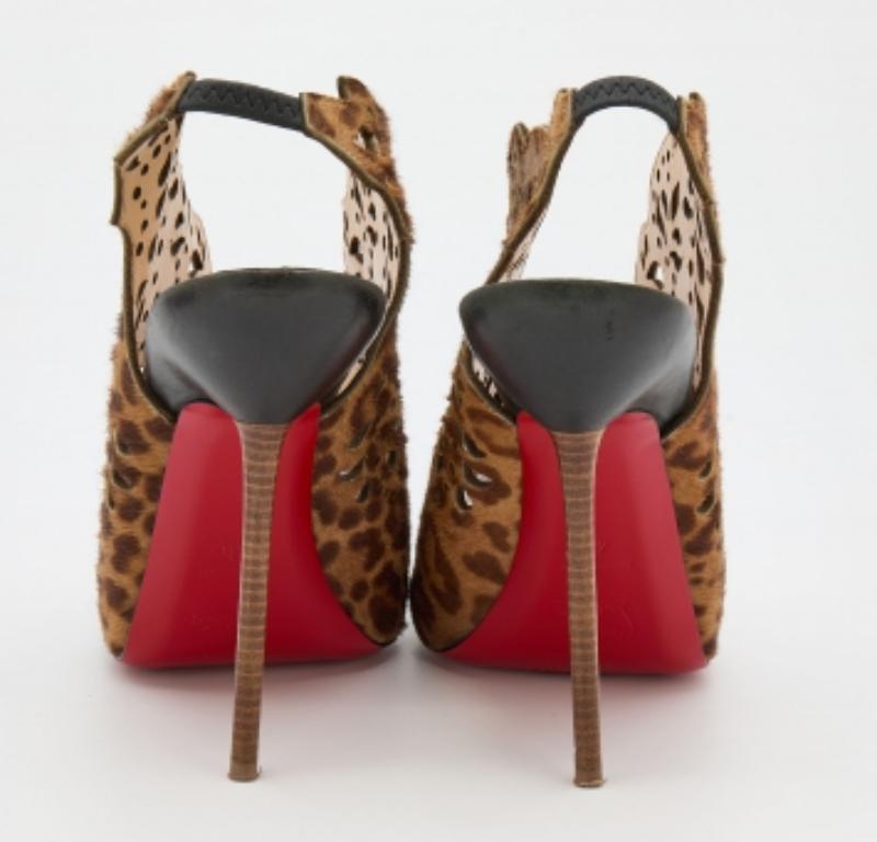 Christian Louboutin Calf Hair Laser Cut Out Markesling Slingback Booties Size 40 For Sale 1