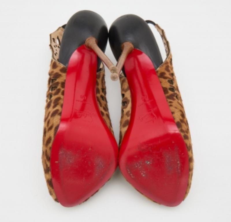 Christian Louboutin Calf Hair Laser Cut Out Markesling Slingback Booties Size 40 For Sale 2