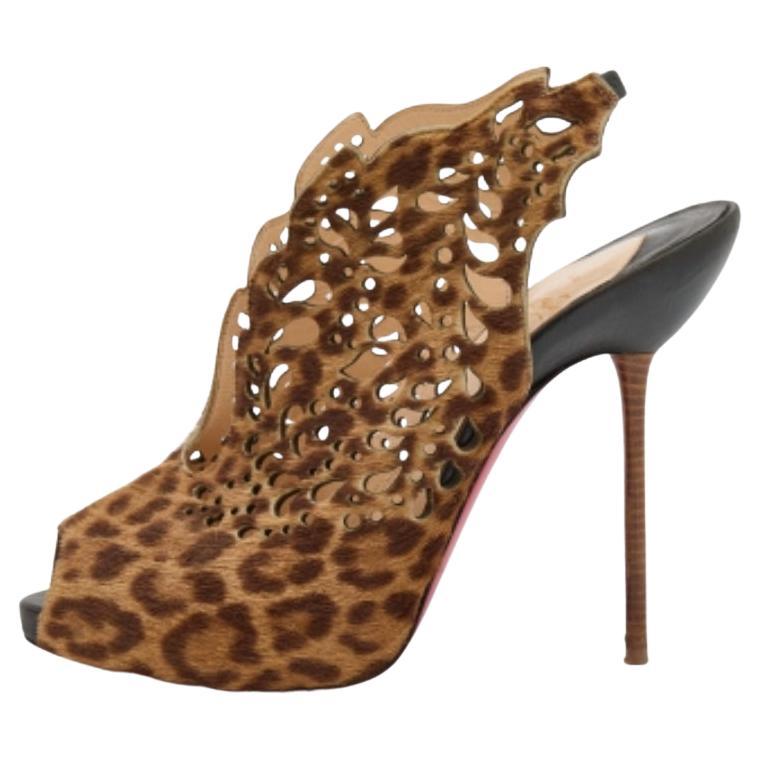 Christian Louboutin Calf Hair Laser Cut Out Markesling Slingback Booties Size 40 For Sale