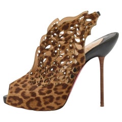 Christian Louboutin Calf Hair Laser Cut Out Markesling Slingback Booties Size 40