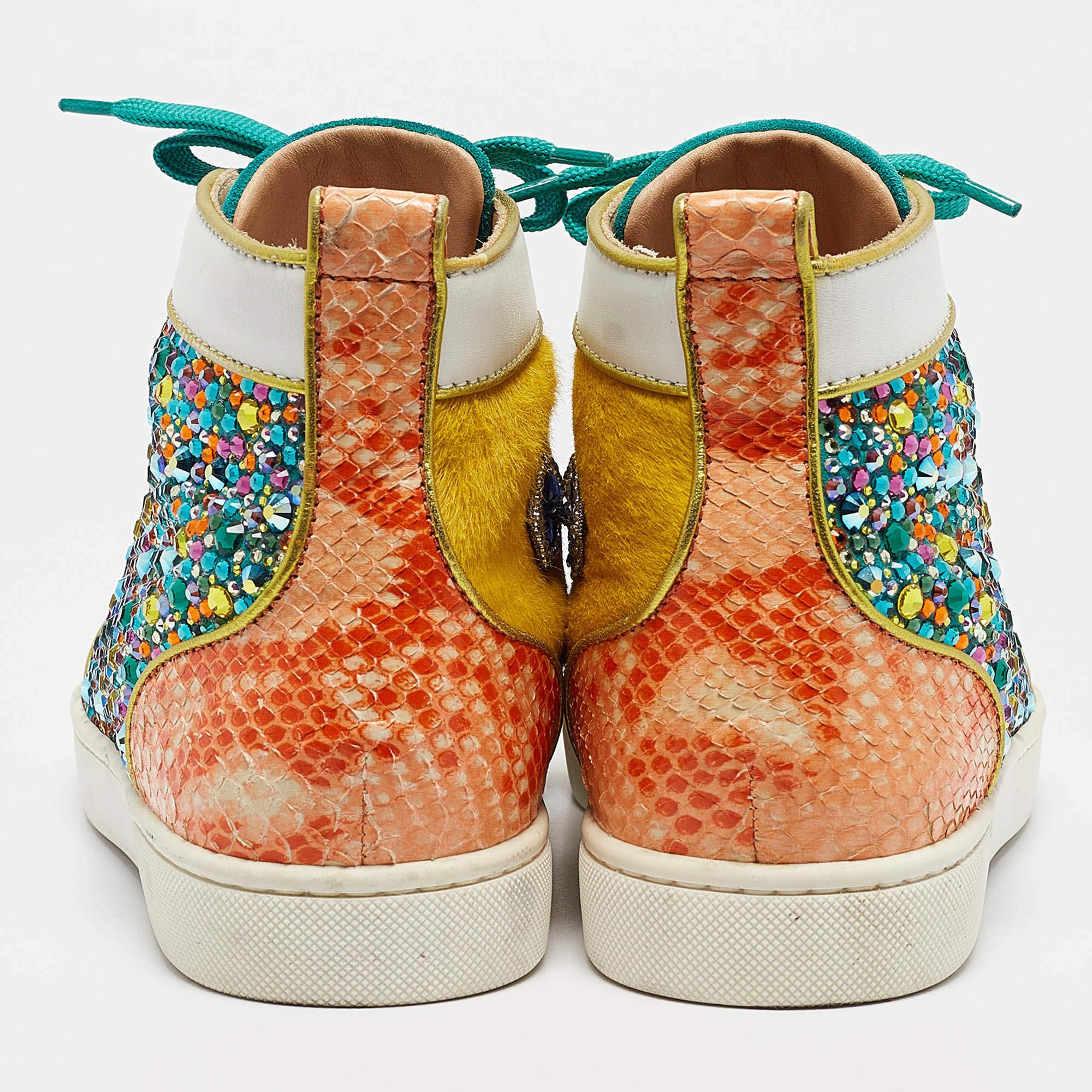 Women's Christian Louboutin Calf Hair Leather Embellished Spikes Sneakers Size 40