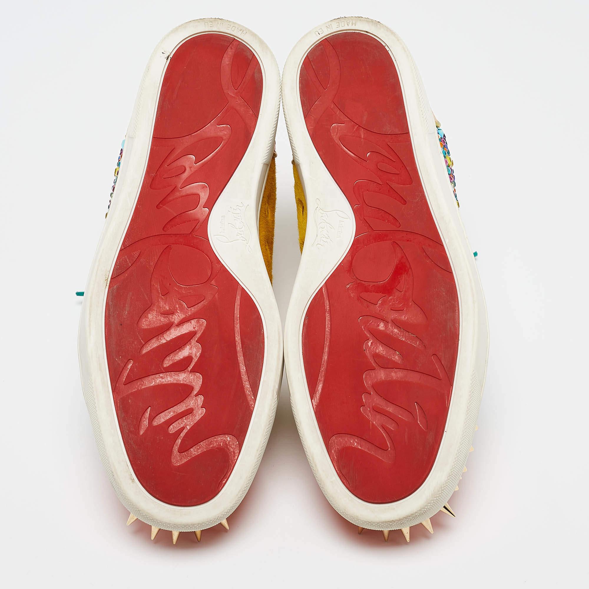 Christian Louboutin Calf Hair Leather Embellished Spikes Sneakers Size 40 1