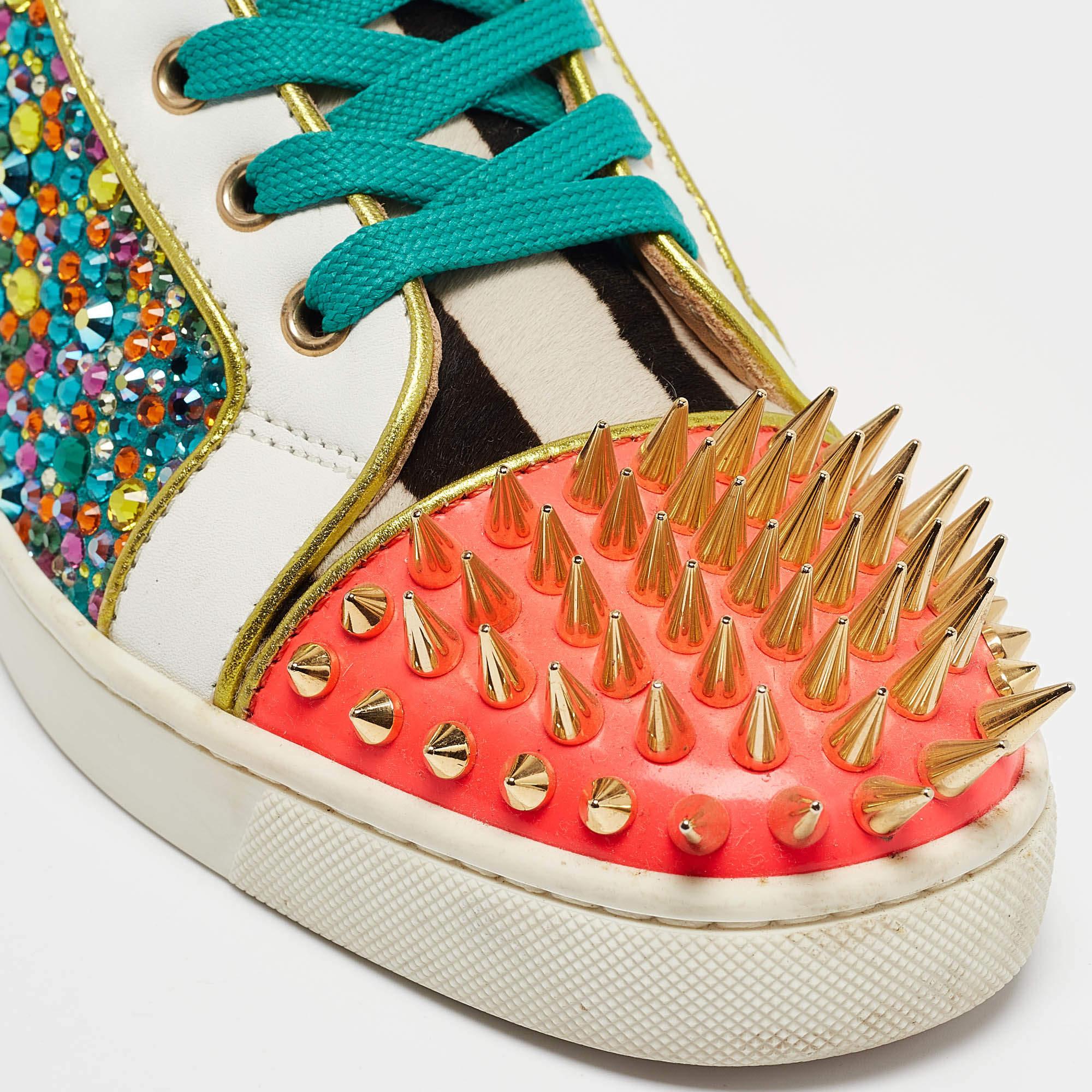 Christian Louboutin Calf Hair Leather Embellished Spikes Sneakers Size 40 2