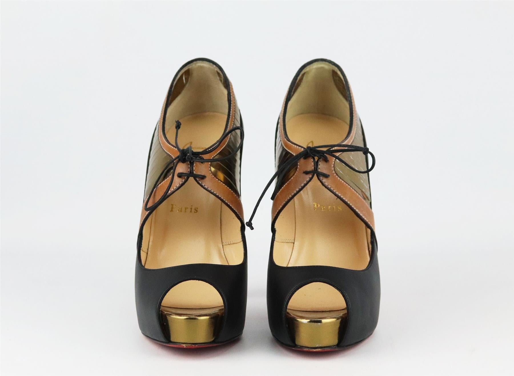 Black Christian Louboutin Calf Hair & Leather Platform Pumps