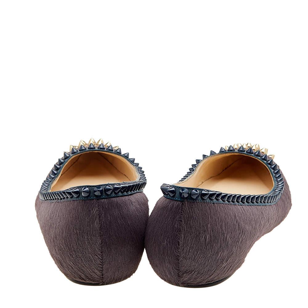 Women's Christian Louboutin Calf Hair & Suede Spiked Malabar Hill Ballet Flats Size 38