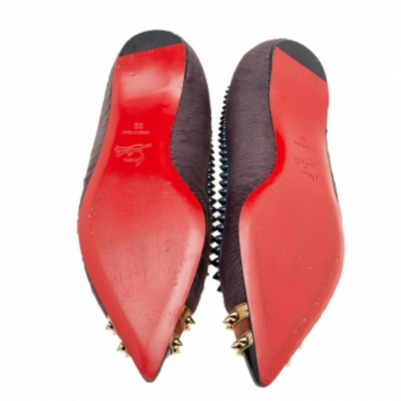 Christian Louboutin Calf Hair & Suede Spiked Malabar Hill Ballet Flats Size 38 For Sale 2