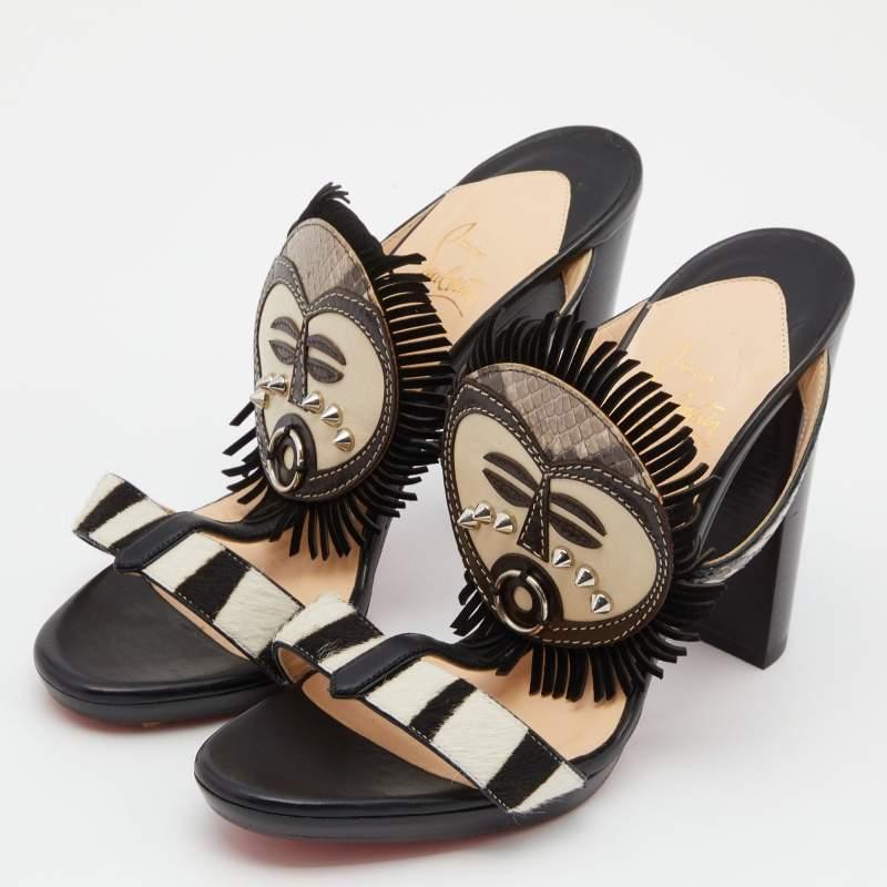Christian Louboutin Calfhair and Python Kimpa Mask Cuff Slide Sandals Size 38.5 In Good Condition For Sale In Dubai, Al Qouz 2