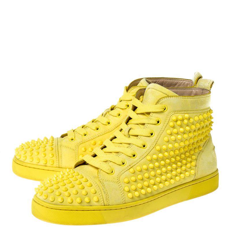 Christian Louboutin Canary Yellow Suede Louis Spike High Top Sneakers Size 42 In Good Condition In Dubai, Al Qouz 2