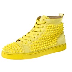 Christian Louboutin Canary Yellow Suede Louis Spike High Top Sneakers Size 42