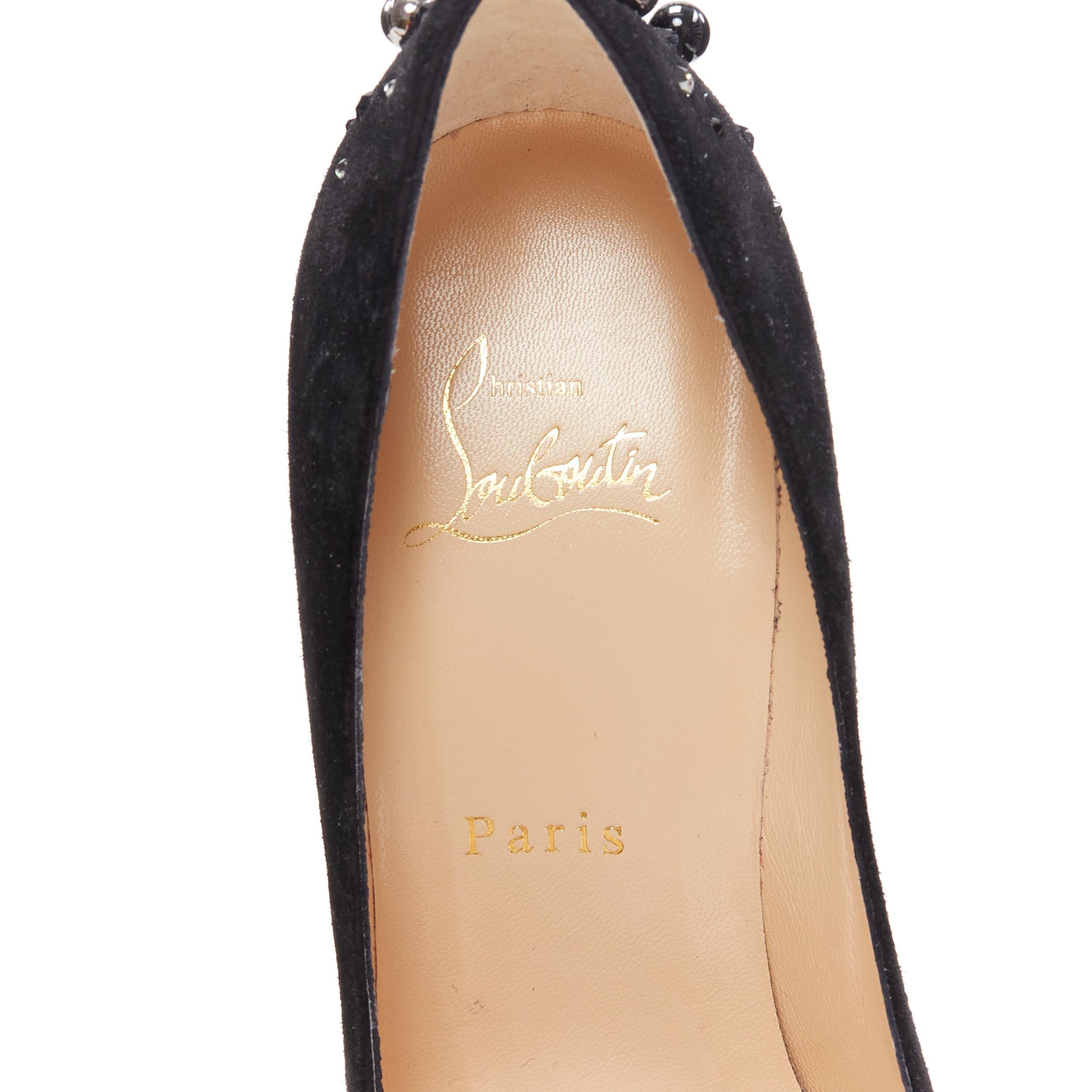 CHRISTIAN LOUBOUTIN Candidate 100 black suede pearl strass pointy pump EU37.5 4