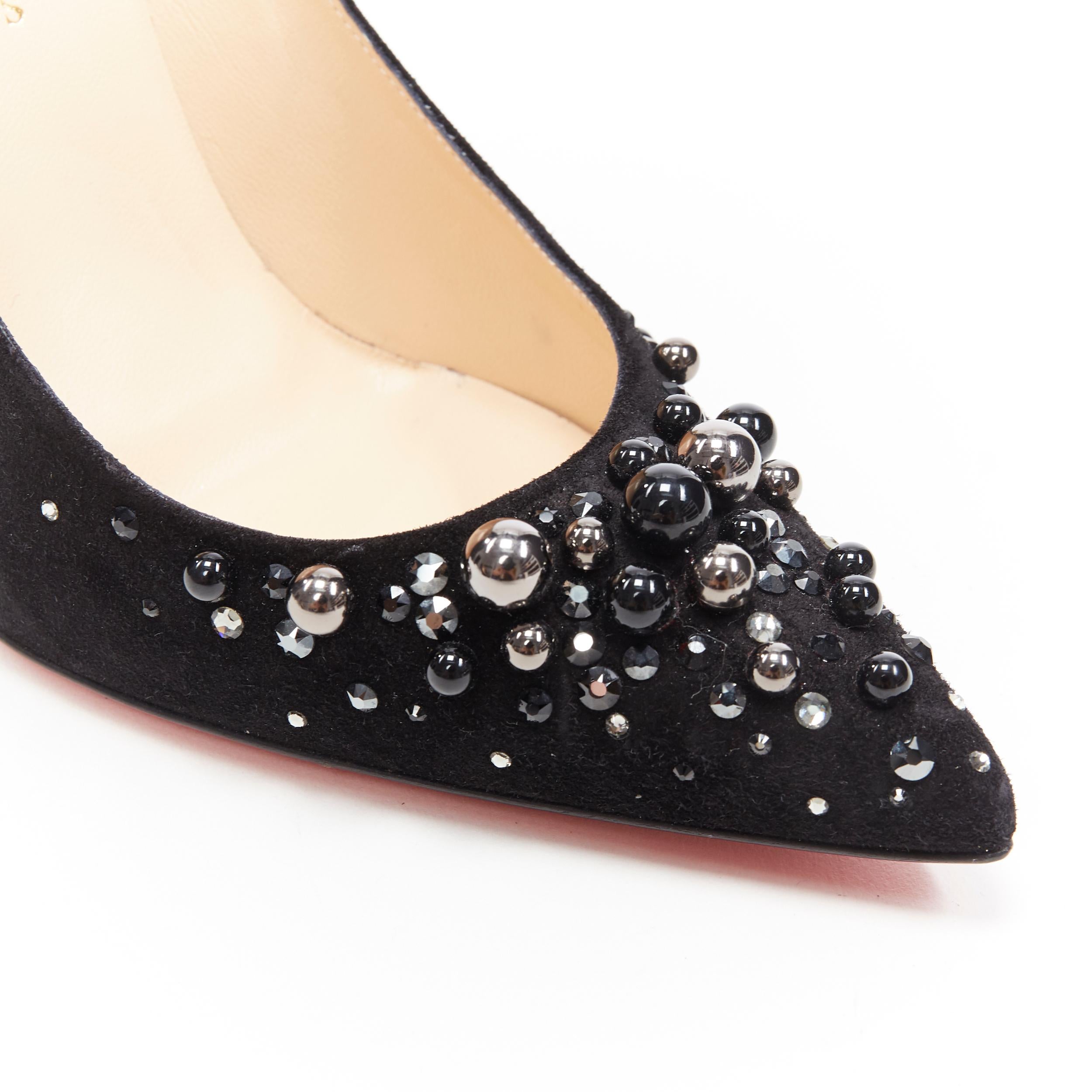 CHRISTIAN LOUBOUTIN Candidate 100 black suede pearl strass pointy pump EU37.5
Brand: Christian Louboutin
Designer: Christian Louboutin
Model Name / Style: Candidate 100
Material: Suede
Color: Black
Pattern: Other
Lining material: Leather
Extra