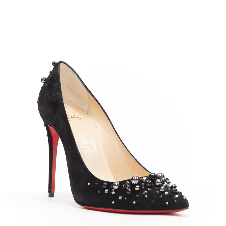 CHRISTIAN LOUBOUTIN Candidate 100 black suede pearl strass pointy pump