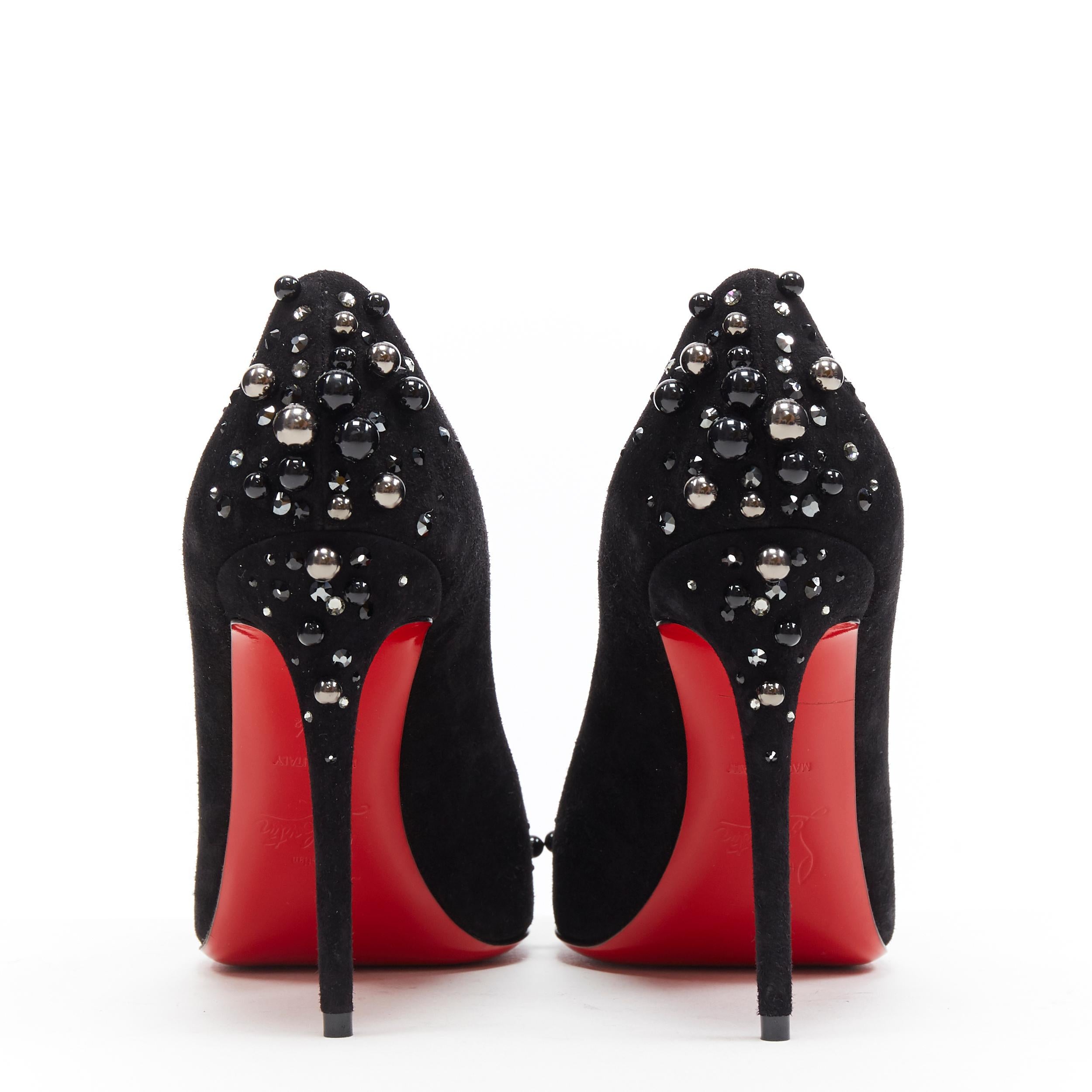 Women's CHRISTIAN LOUBOUTIN Candidate 100 black suede pearl strass pointy pump EU37.5