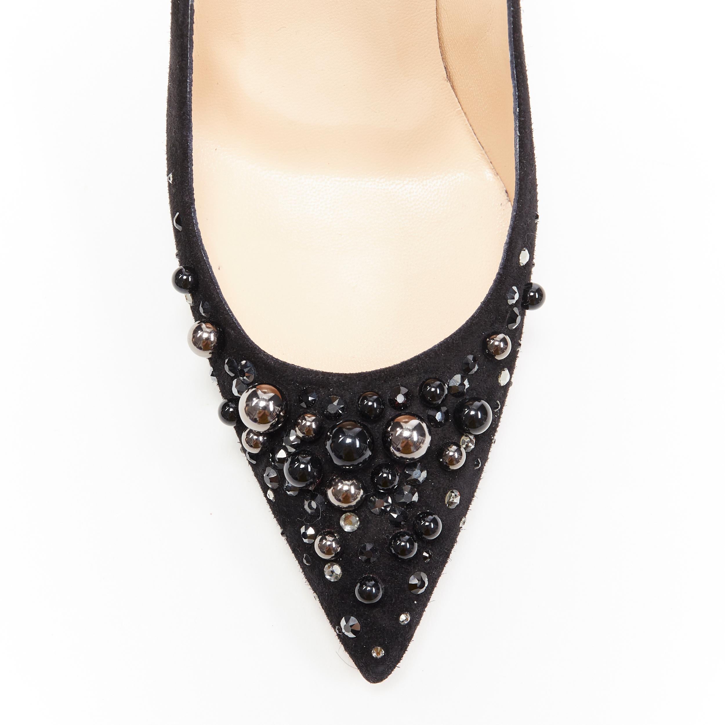 CHRISTIAN LOUBOUTIN Candidate 100 black suede pearl strass pointy pump EU37.5 2