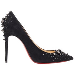 CHRISTIAN LOUBOUTIN Candidate 100 black suede pearl strass pointy pump EU38