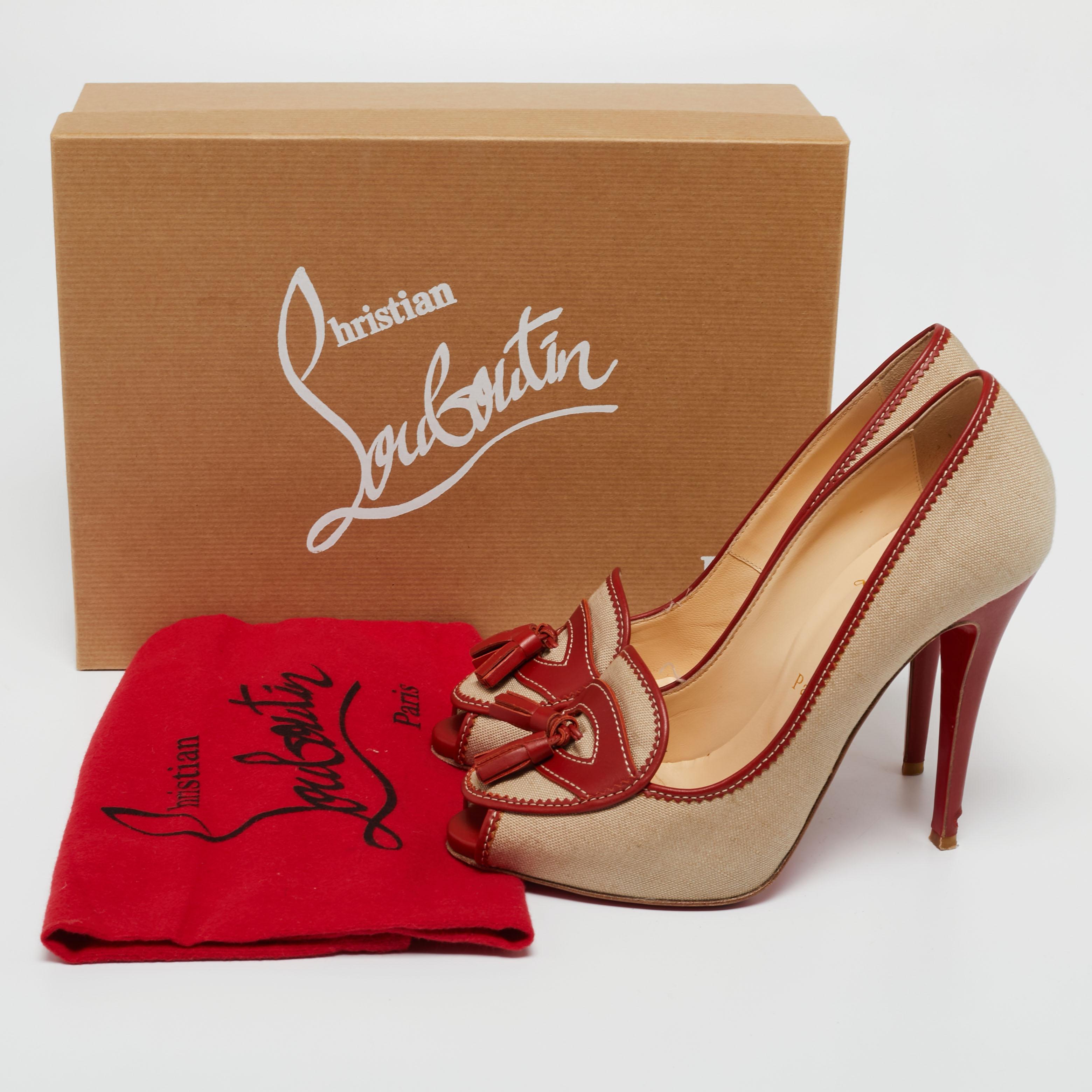 Christian Louboutin Canvas and Leather Tassel Campus Loafer Pumps Size 37 4