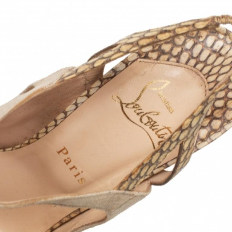Christian Louboutin Canvas and Snakeskin Fine Bretelle Slingback Pumps Size 39.5 2
