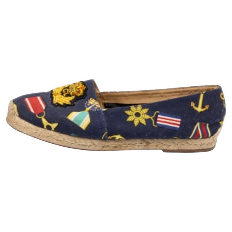 Christian Louboutin Canvas Gala Embroidered Crest Espadrille Loafers Size 38