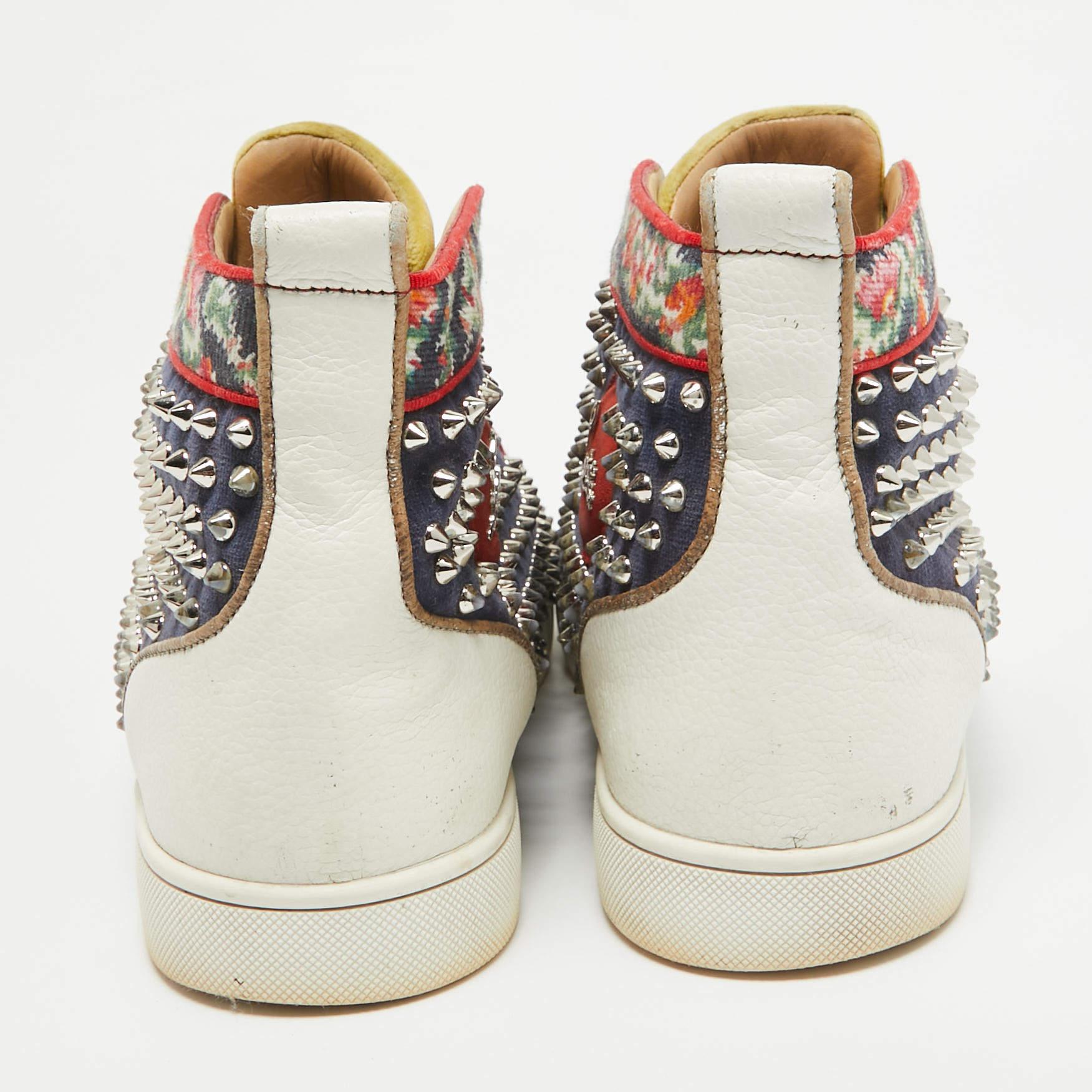 Christian Louboutin Canvas Leder Louis Spikes High Top Turnschuhe Größe 44 Herren im Angebot