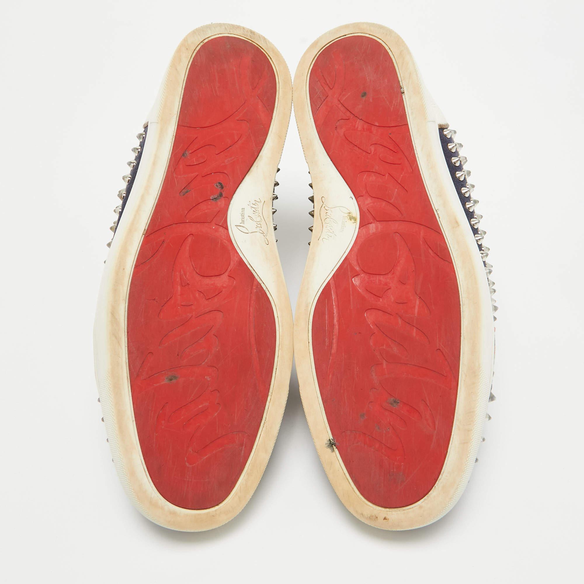 Christian Louboutin Canvas Leder Louis Spikes High Top Turnschuhe Größe 44 im Angebot 1
