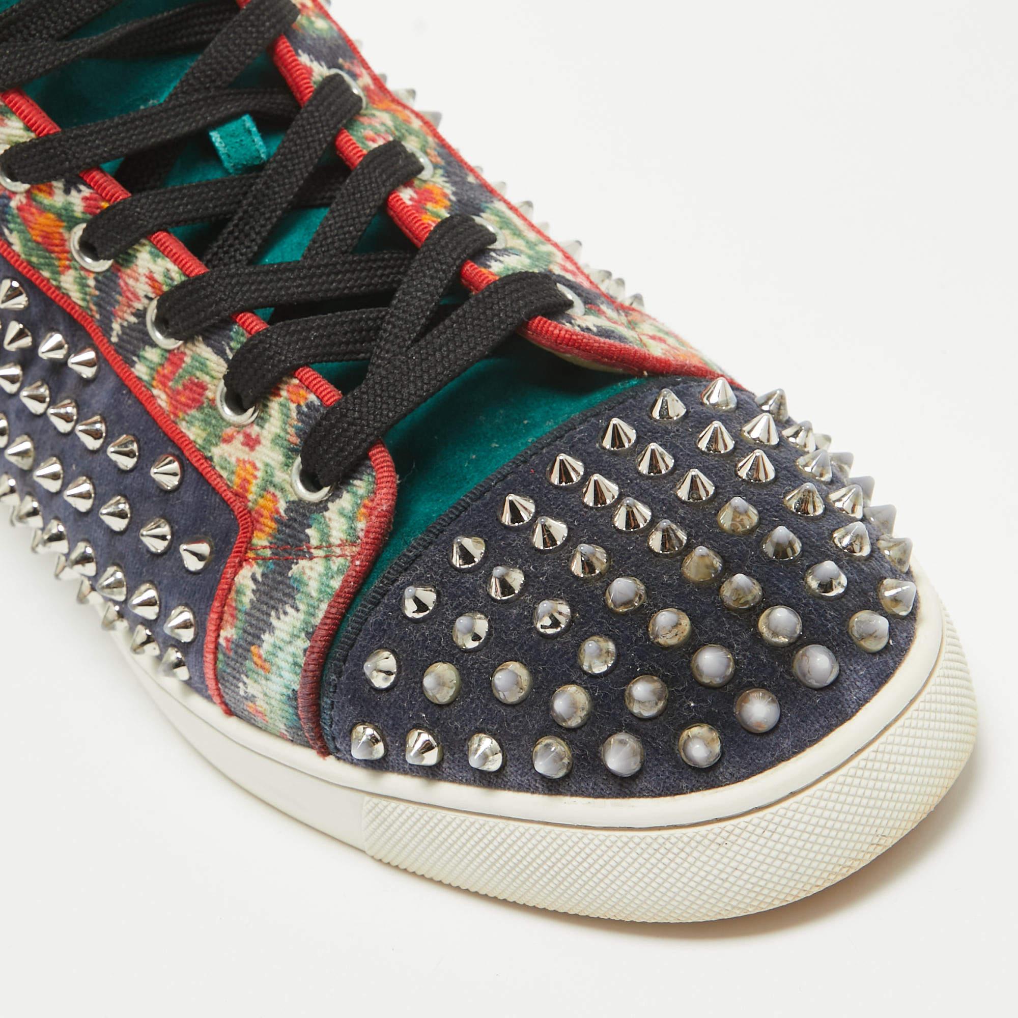 Christian Louboutin Canvas Leder Louis Spikes High Top Turnschuhe Größe 44 im Angebot 3