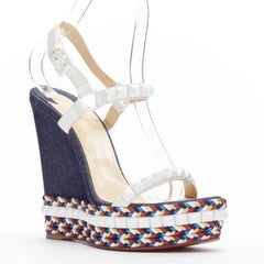 CHRISTIAN LOUBOUTIN Cataclou 140 blue denim studded embellished platform EU40