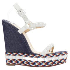 CHRISTIAN LOUBOUTIN Cataclou 140 blu denim con borchie e piattaforma impreziosita EU40