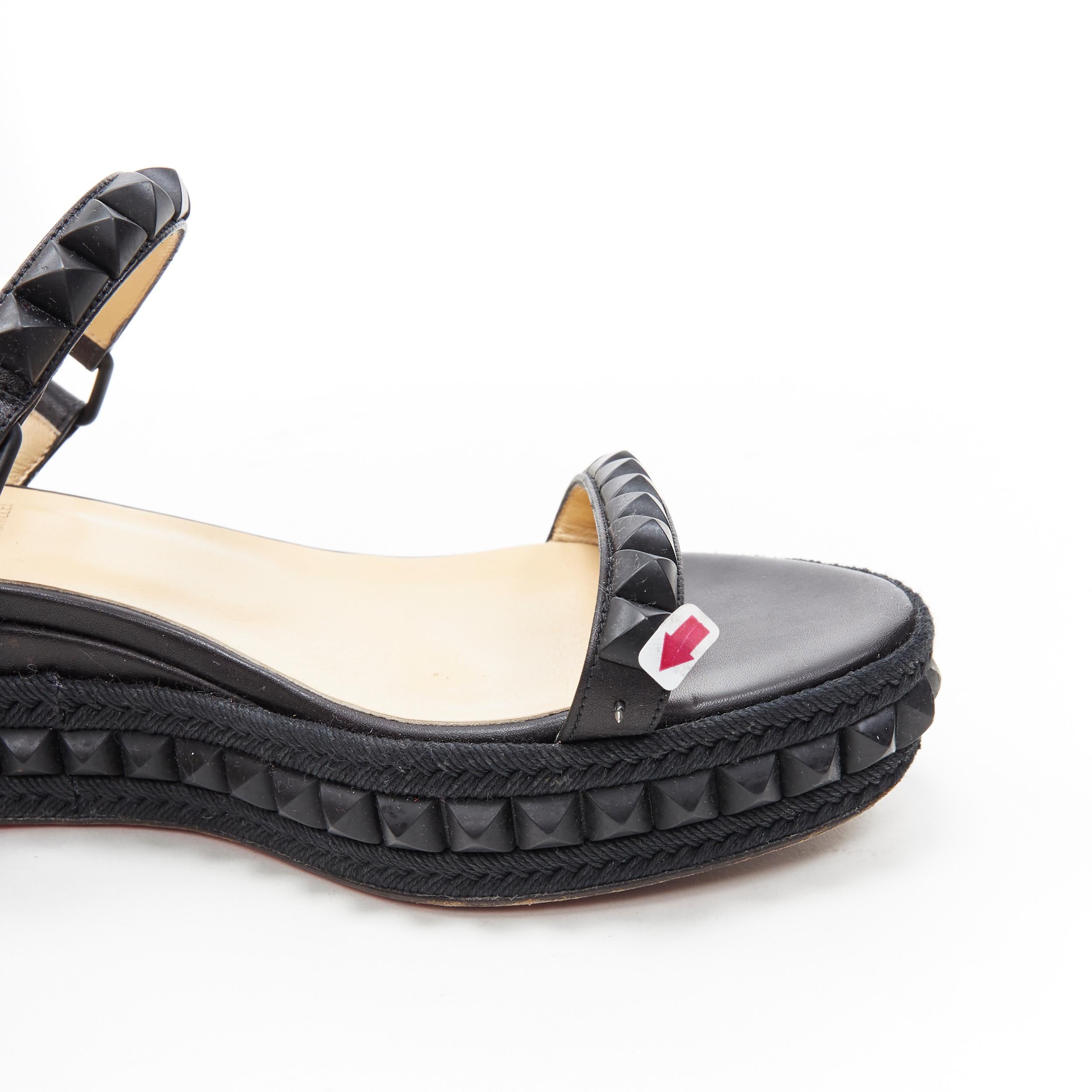 CHRISTIAN LOUBOUTIN Cataclou black studded espadrille jute platform sandals EU38 5