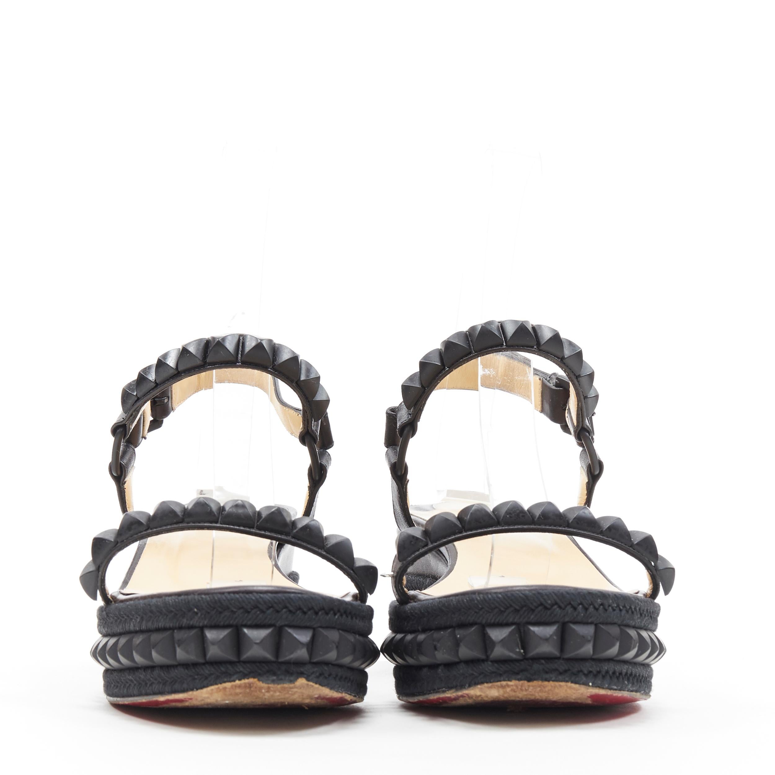 Black CHRISTIAN LOUBOUTIN Cataclou black studded espadrille jute platform sandals EU38