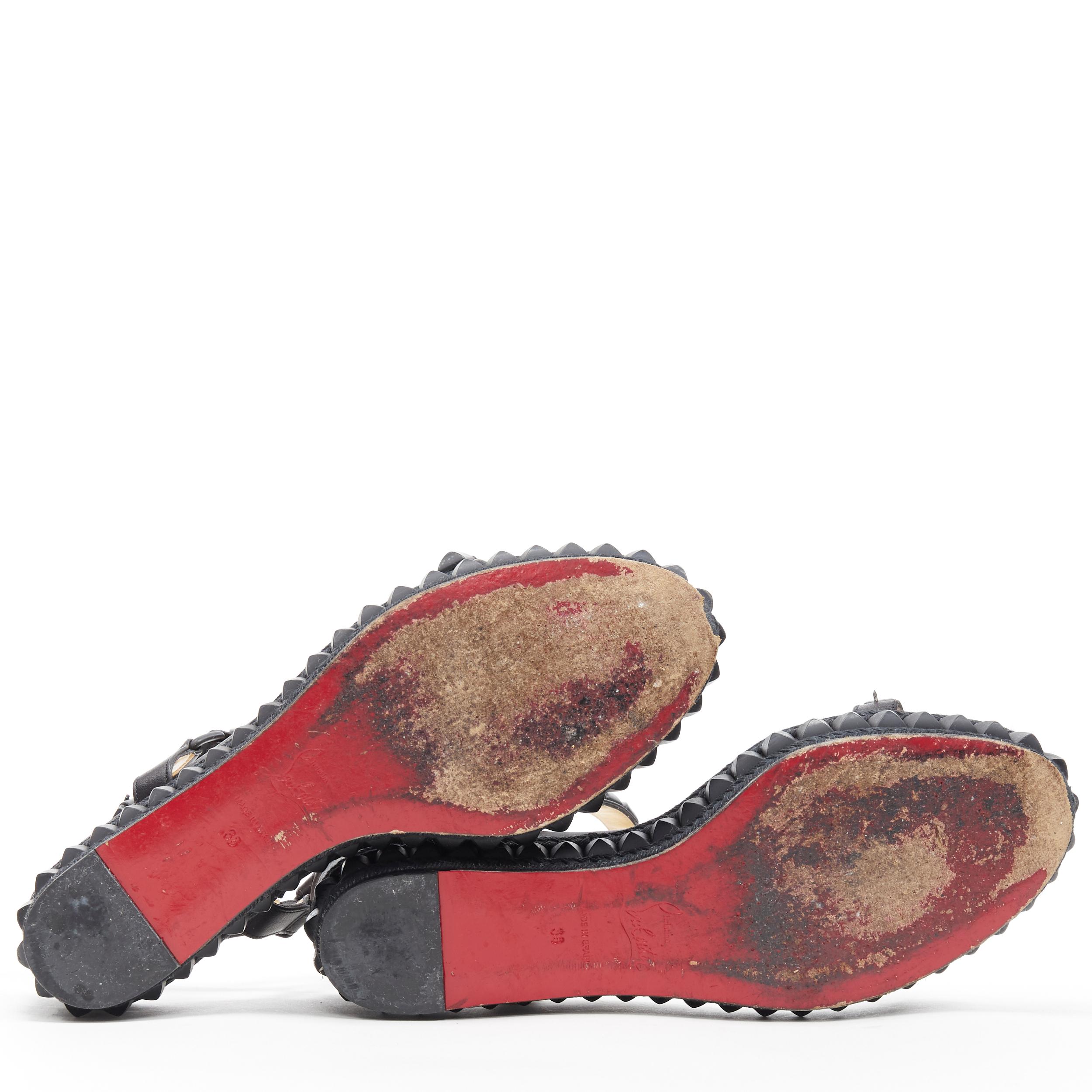 CHRISTIAN LOUBOUTIN Cataclou black studded espadrille jute platform sandals EU38 1