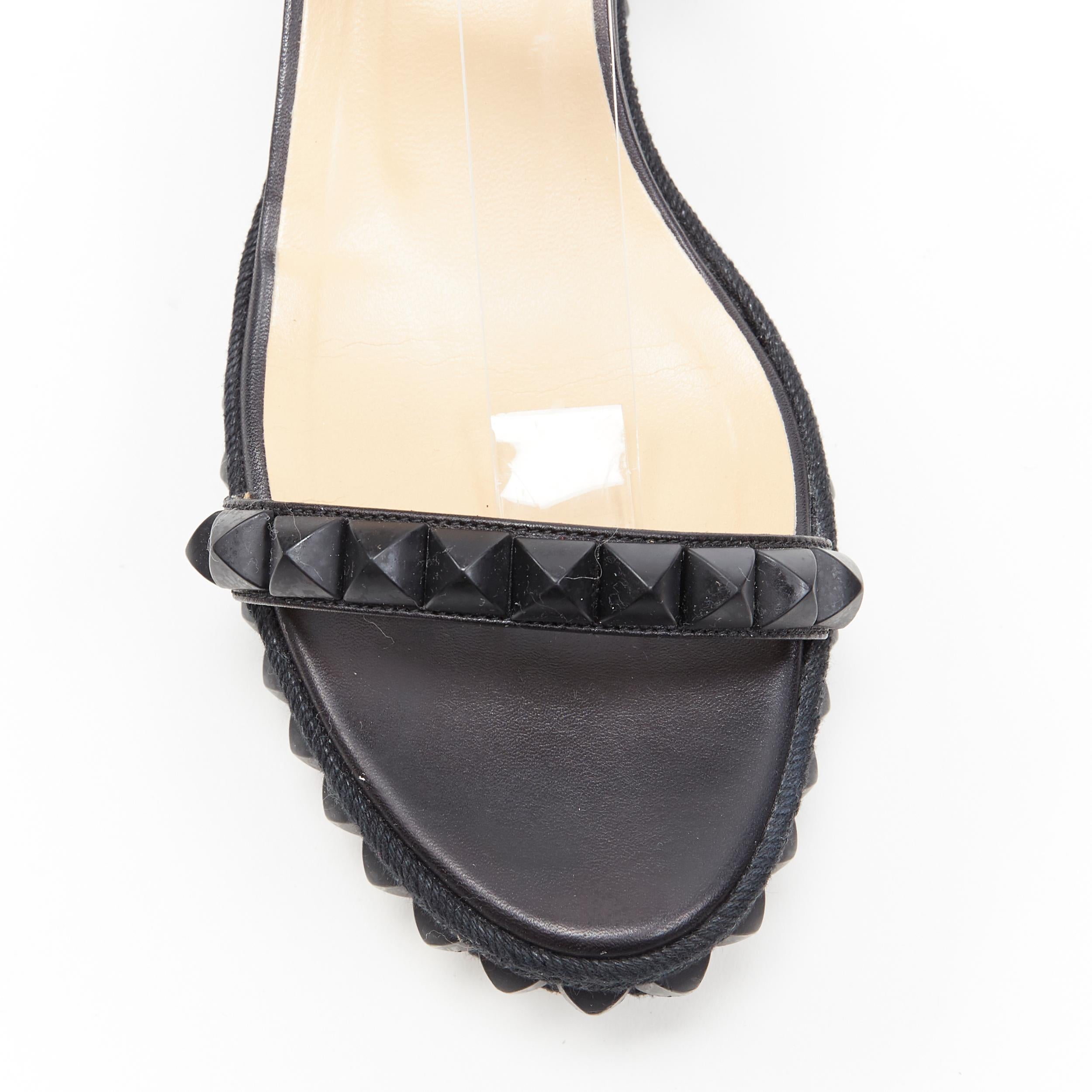 CHRISTIAN LOUBOUTIN Cataclou black studded espadrille jute platform sandals EU38 2