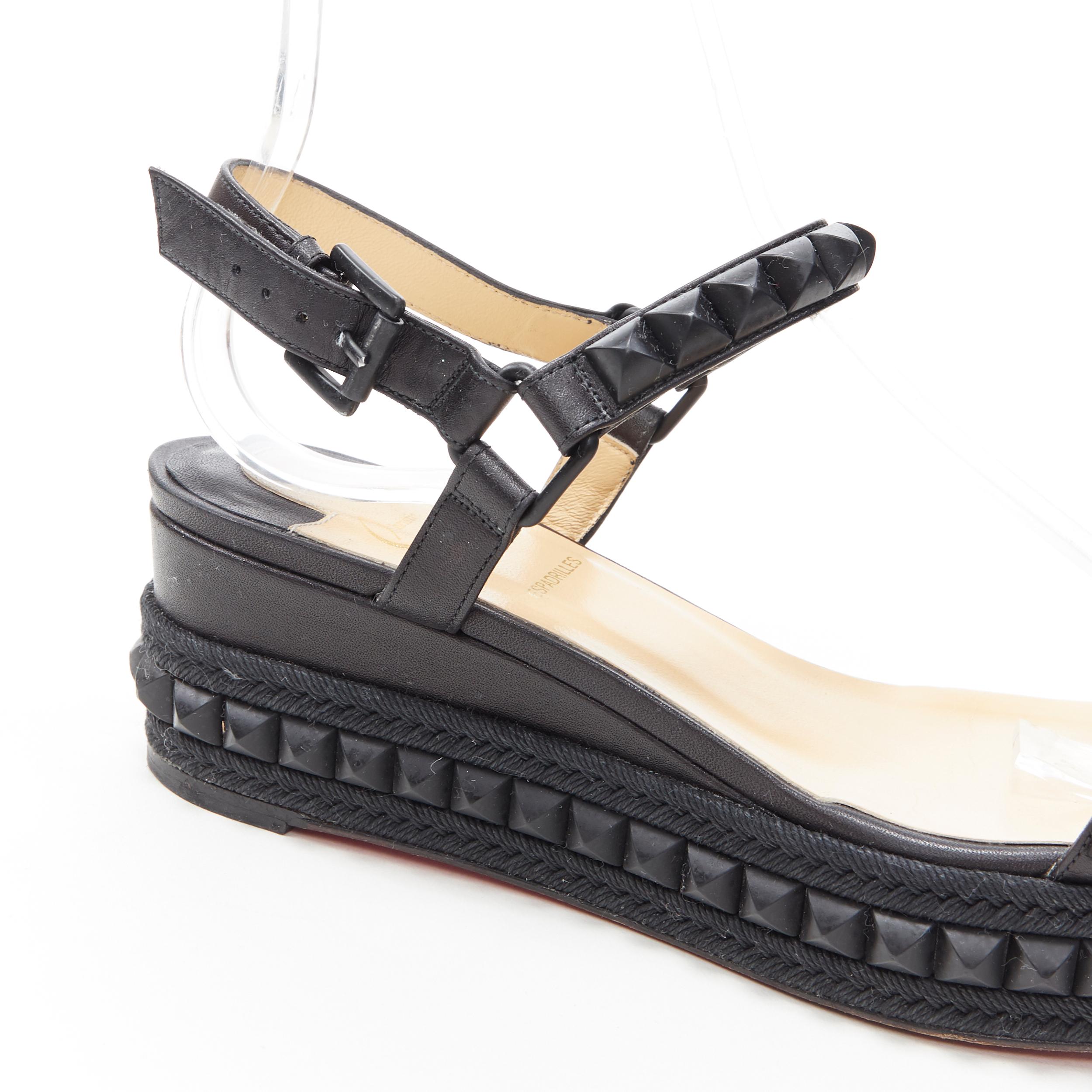 CHRISTIAN LOUBOUTIN Cataclou black studded espadrille jute platform sandals EU38 3