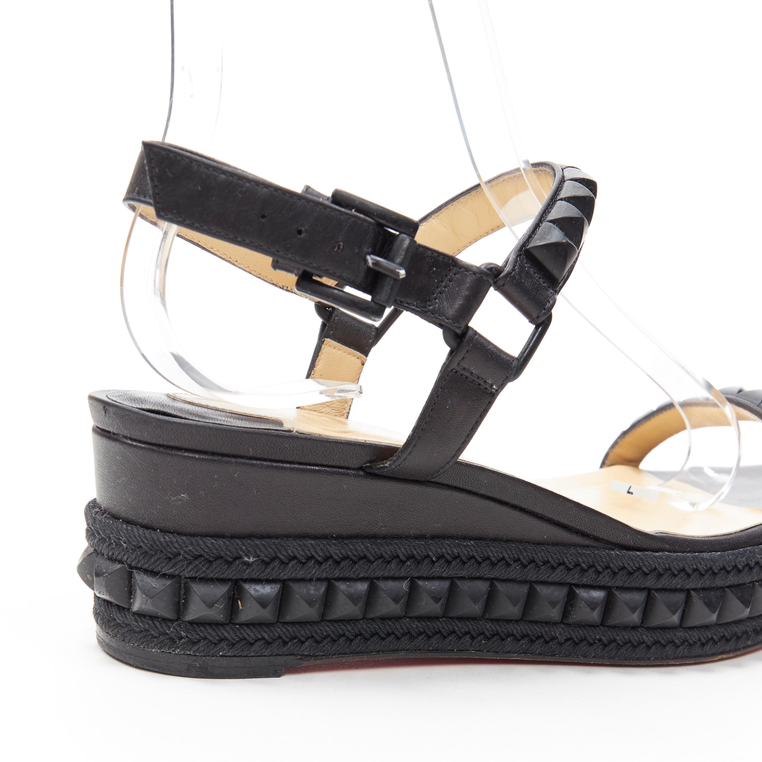CHRISTIAN LOUBOUTIN Cataclou black studded espadrille jute platform sandals EU38 4