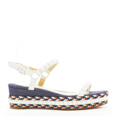 CHRISTIAN LOUBOUTIN Cataclou blue denim studded braided platform wedge EU38