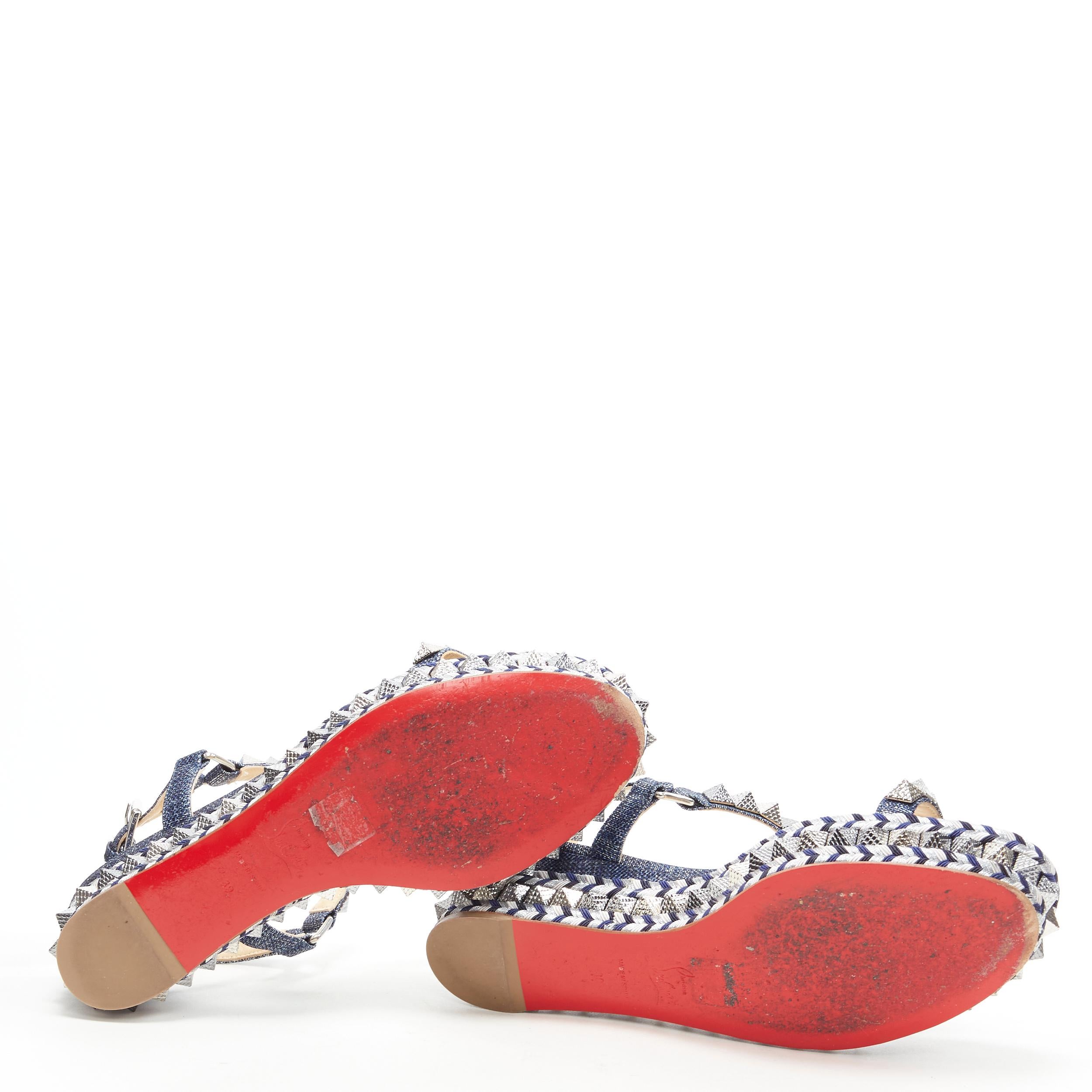 CHRISTIAN LOUBOUTIN Sandalias de plataforma con tachuelas bordadas en denim Cataclou EU39 1