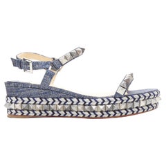 CHRISTIAN LOUBOUTIN Cataclou denim embroidery stud platform sandals EU39