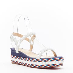 CHRISTIAN LOUBOUTIN Cataclou embroidery denim studded espadrille sandals EU39