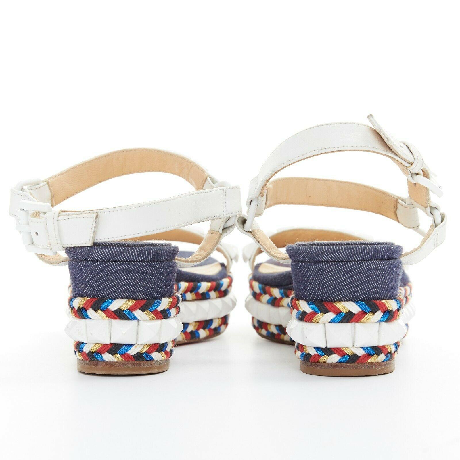 CHRISTIAN LOUBOUTIN Cataclou embroidery white spike stud platform sandal EU35 In Excellent Condition In Hong Kong, NT