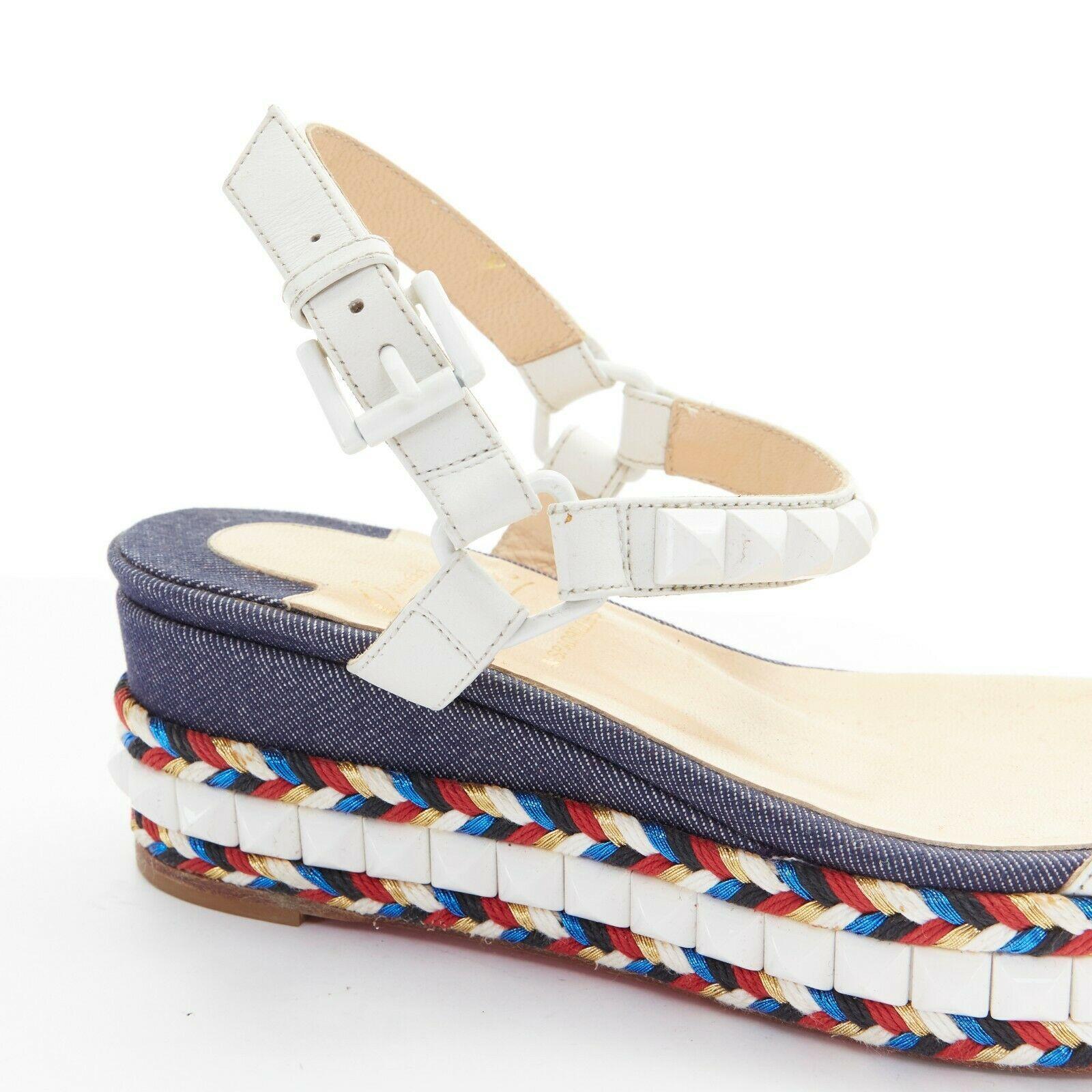 CHRISTIAN LOUBOUTIN Cataclou embroidery white spike stud platform sandal EU35 3