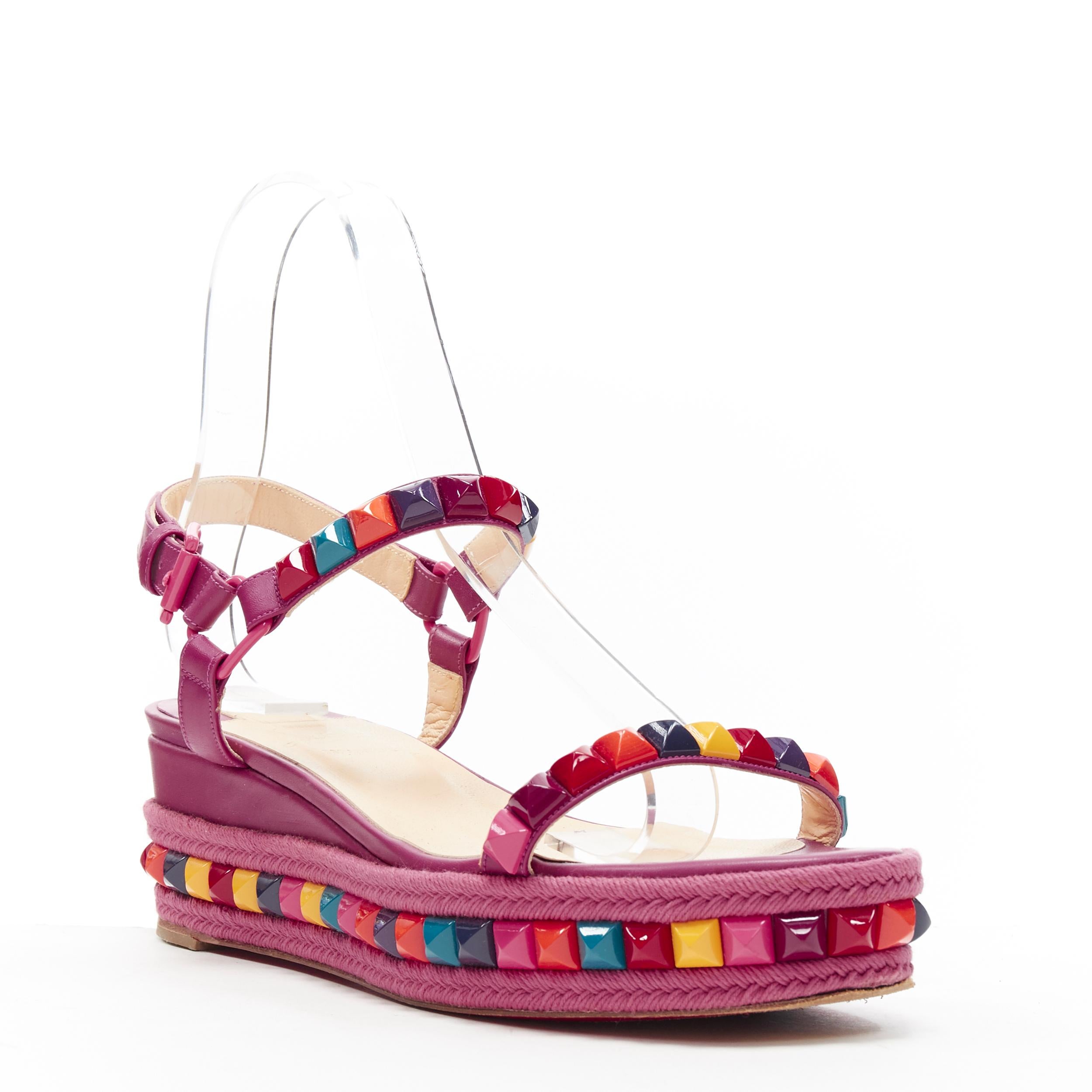 CHRISTIAN LOUBOUTIN Cataclou purple embroidery studded espadrille sandals EU39
Brand: Christian Louboutin
Designer: Christian Louboutin
Model Name / Style: Cataclou
Material: Leather
Color: Purple
Pattern: Abstract
Closure: Ankle strap
Extra Detail: