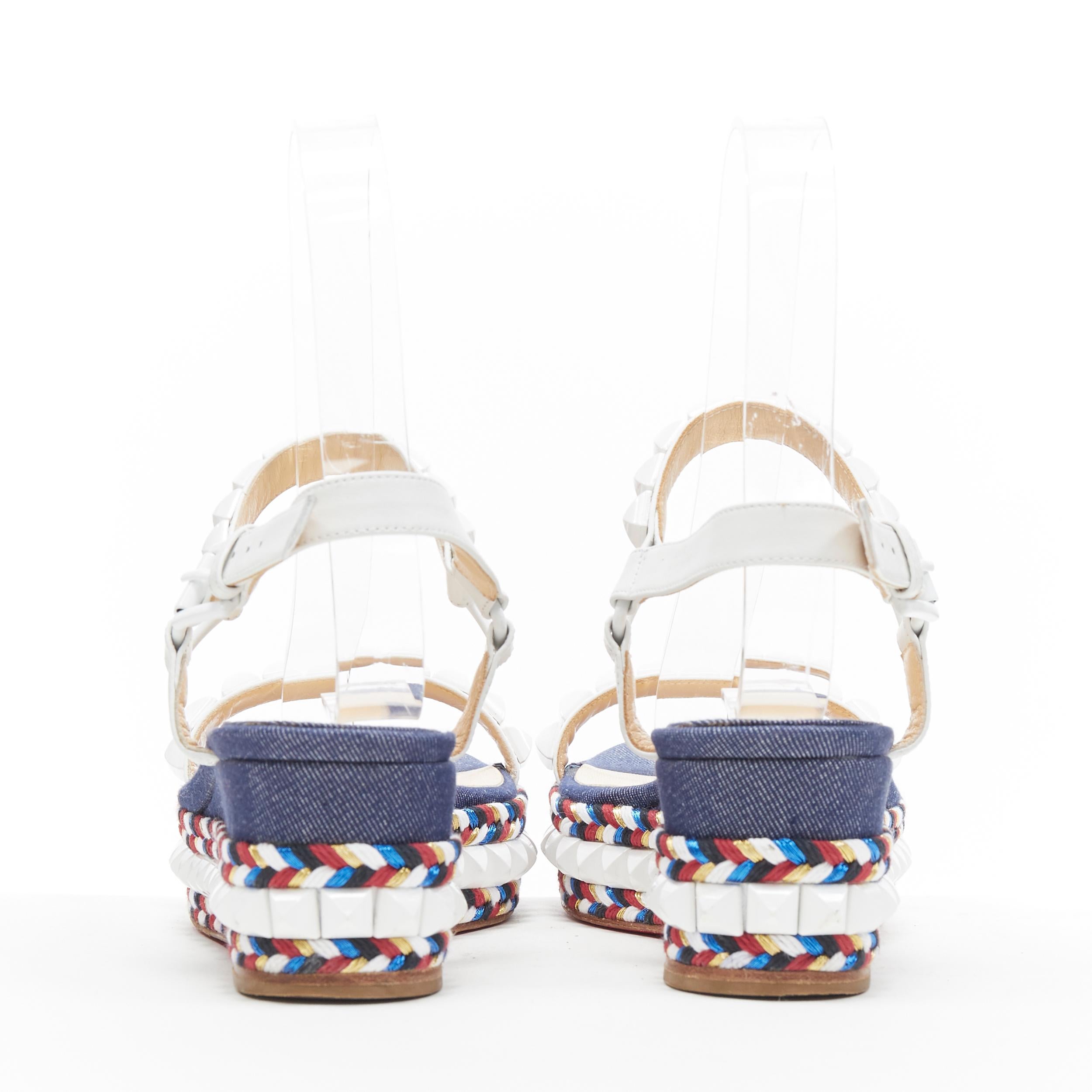 Women's CHRISTIAN LOUBOUTIN Cataclou white denim stud espadrille platform sandals EU38
